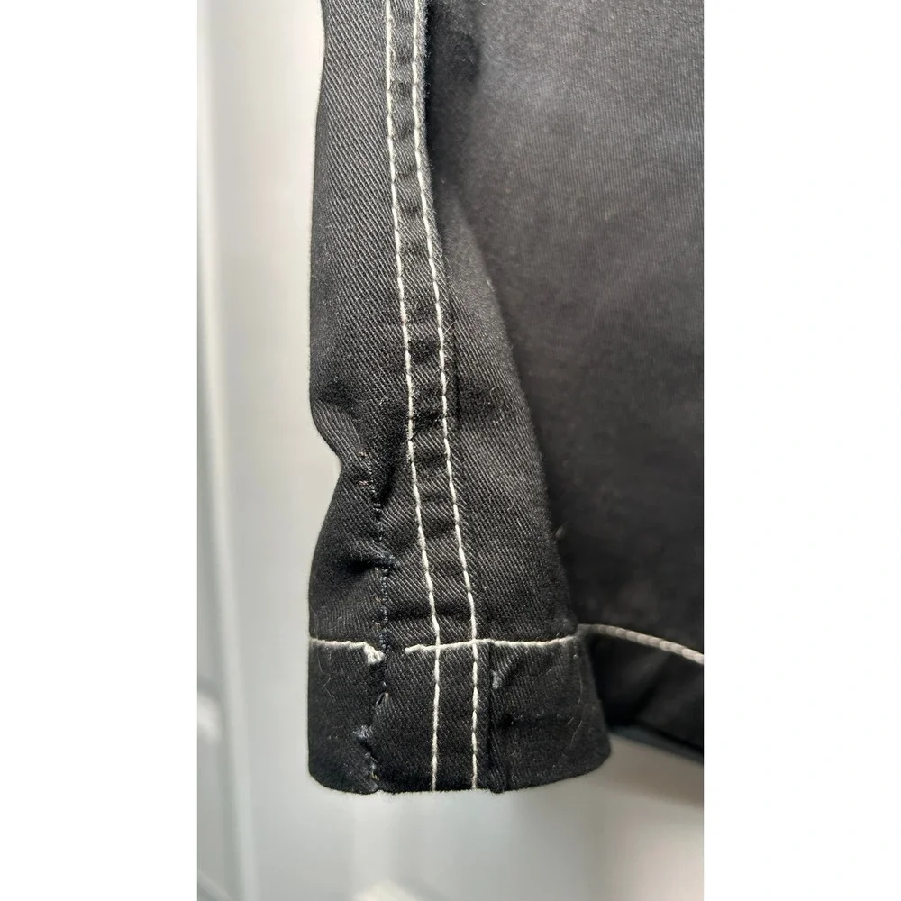 True Religion Men's 27 Black Cargo Pants White Contrast Stitch Big T Military SN